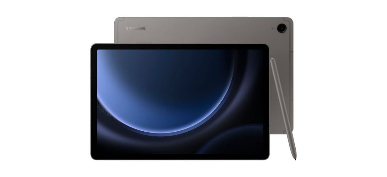 Samsung Galaxy Tab S9 FE Tablet and stylus on white background