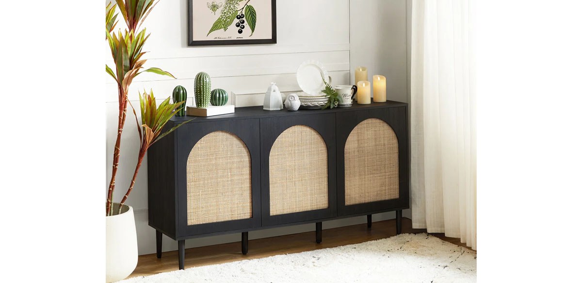 Castyn 56in W Rattan Door Sideboard with Adjustable Shelves