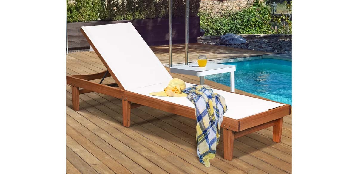 Costway Patio Lounge Chair with 5-Postion Adjustable Backrest and Quick-Drying Fabric