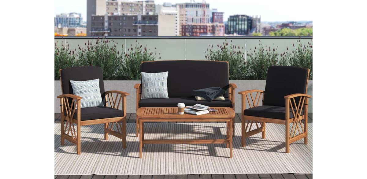 Sand &amp; Stable Calhoun Acacia 4 - Person Patio Conversation Sets with Cushions