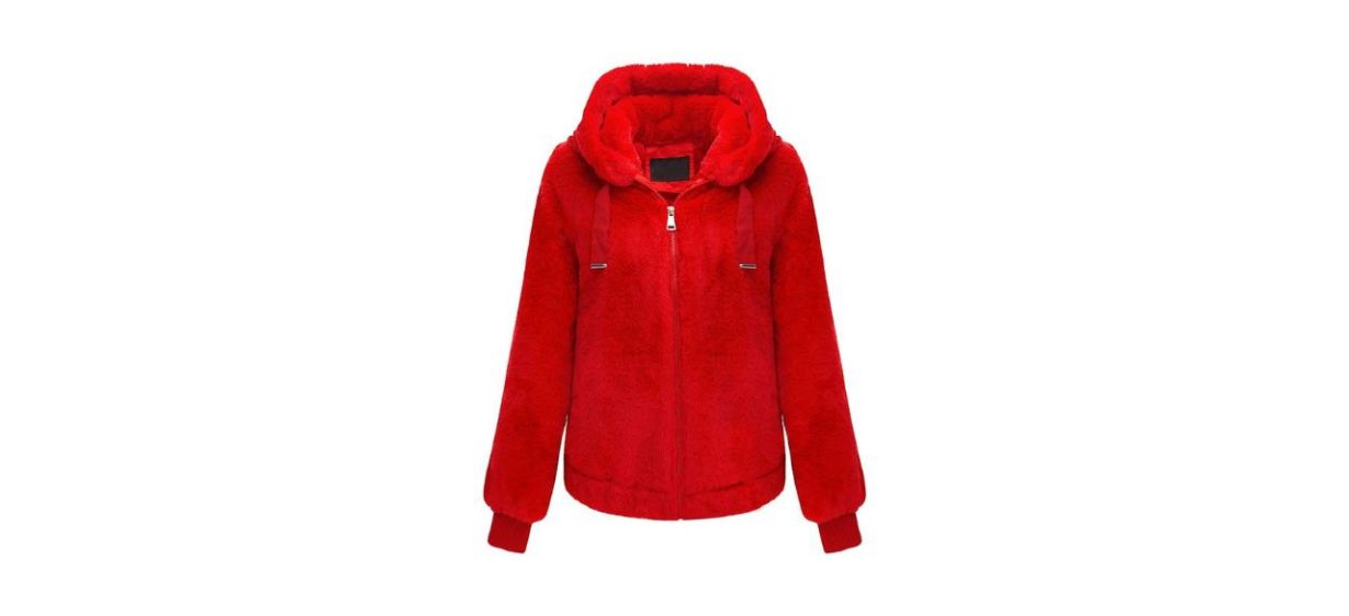 Faux fur zippered coat in red