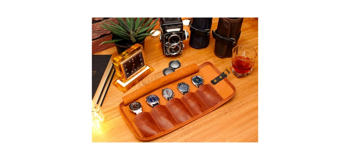 Leather Watch Roll with Embossed Monogram