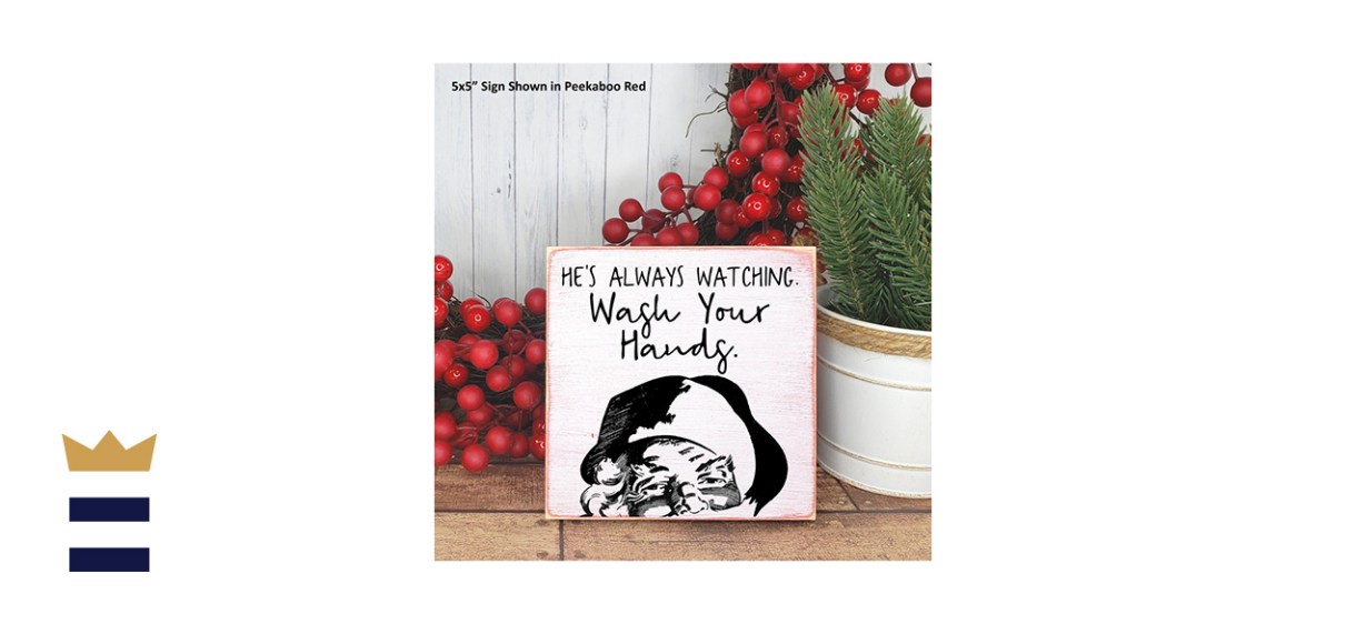 LizzyFishSigns Santa's Always Watching Wash Your Hands Wood Sign