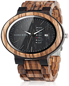 BOBO BIRD Multi-Functional Display Men's Zebra Wooden Quartz Watch