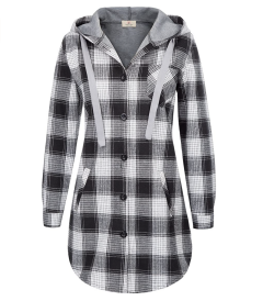 GRACE KARIN Women Flannel with Pockets Long Sleeve Hooded Jacket